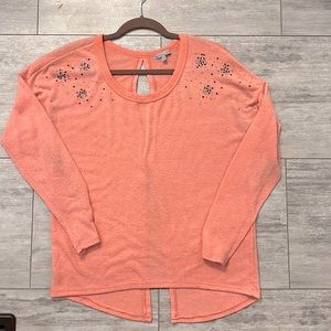 Charlotte Russe Embellished Bright Orange/Pink Cutout Sweater- Size Medium